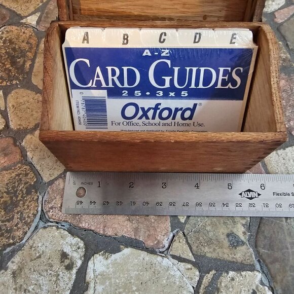 Vintage Wooden Recipe Box With Hinged Lid & Card Guides, Lightweight - Picture 8 of 9